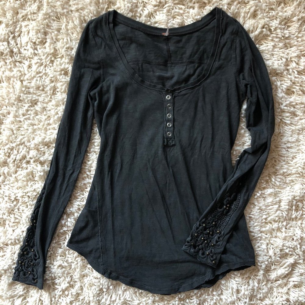 Free People Henley LS With Sleeve Detail